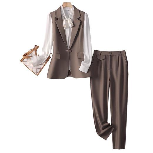 西装马甲女套装秋季2023新款马夹外套背心薄款女士长裤两件套韩版 商品图4