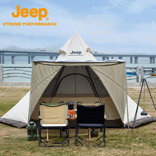 Jeep户外精致露营防晒帐篷便携式折叠六边形金字塔防雨印第安帐P213079087 商品图0