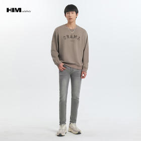 HIM漢崇  复古洗旧破损字母印花休闲长袖圆领套头卫衣2025秋季