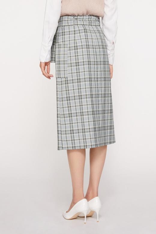 FANSILANEN 蓝色格子腰带直筒半裙 9449 商品图3