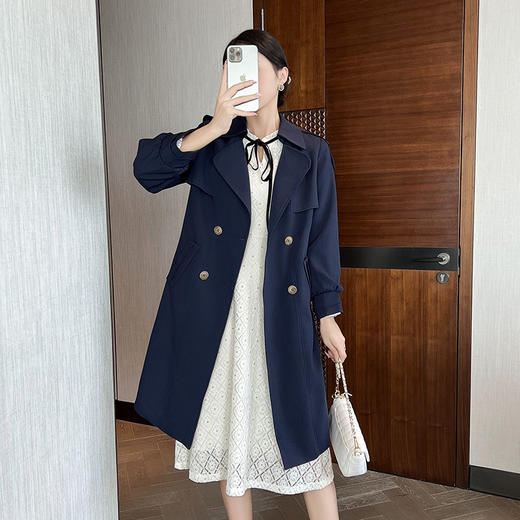 奢姿2024春季新款大码女装胖mm气质翻领灯笼袖通勤减龄风衣外套9933360008 商品图2