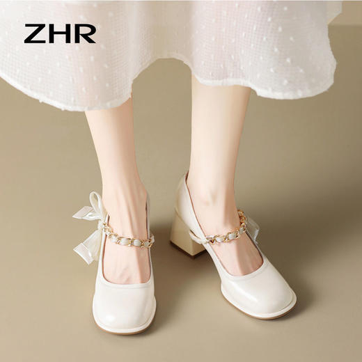 ZHR蝴蝶结玛丽珍小皮鞋百搭夏季鞋子女鞋高跟鞋女不累脚法式单鞋 商品图5