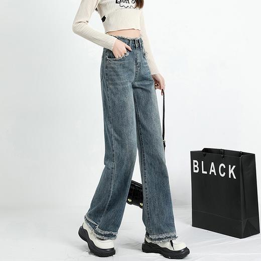 【复古烟管直筒牛仔裤】春秋款翻边高腰设计女  直筒宽松版型 显瘦显高牛仔长裤 商品图2