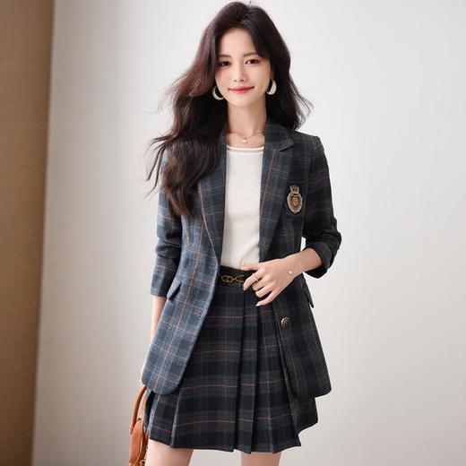学院风小西装外套女秋季高级感格子JK制服气质小个子休闲短裙套装 商品图1