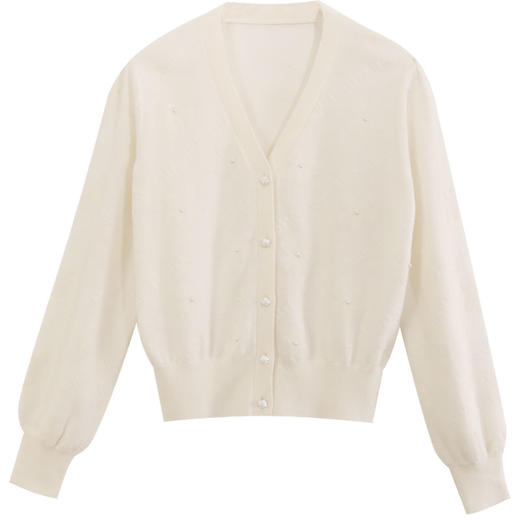 玳莎V领针织开衫女秋季花朵提花设计感优雅气质上衣外套  DC33303 商品图4