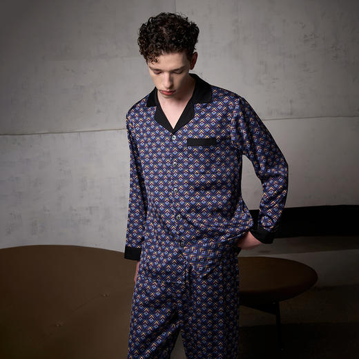 Solo seta22姆米重磅真丝睡衣套装男桑蚕丝家居服两件套秋冬 商品图2