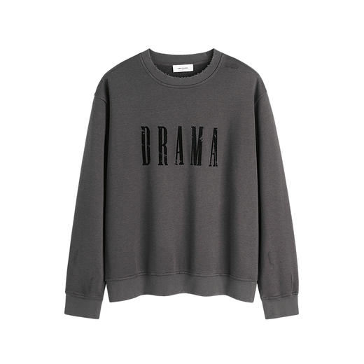 HIM漢崇 复古洗烂破损植绒印花休闲长袖圆领套头卫衣 2025秋季 商品图4