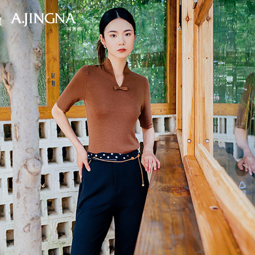 【商场同款】阿菁娜优雅立领小V领毛衫A28Q301112 商品图3