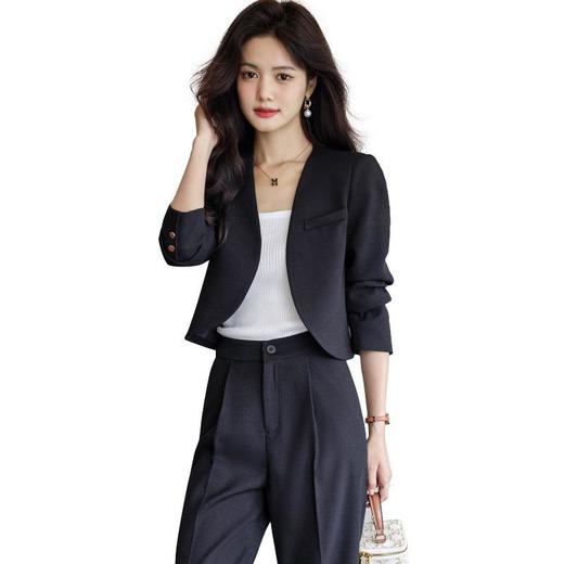 小香风短款小西装+长裤套装女2023秋新款设计感气质显瘦休闲温柔 商品图4