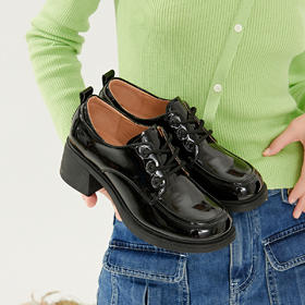 Safiya/索菲娅2023秋季新品 复古英伦风粗跟厚底系带深口小皮鞋 SF33112001