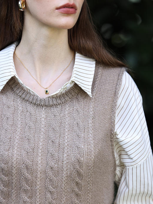 HeyDress马海毛针织马甲背心女秋季圆领宽松叠穿绞花设计羊毛马夹 商品图1