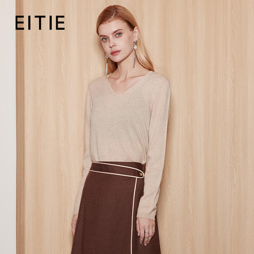 EITIE爱特爱冬季新款100%山羊绒舒适保暖套头纯色显瘦针织衫7201905 商品图0