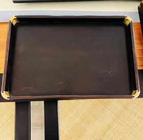 长方形紫光檀茶盘四周镶铜