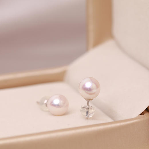 美裕 金18K海水珍珠耳钉 一根针7.5-8mm白 通勤日常佩戴 105900 商品图1