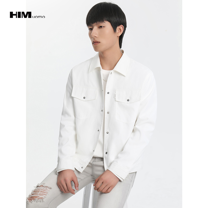 HIM漢崇 经典方领夹克男潮流舒适休闲工装排扣牛仔外套 2025秋季