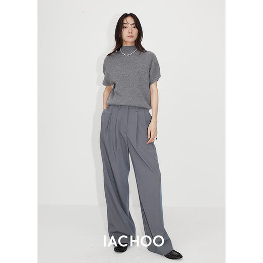 3461505017棉仓严选早秋短袖羊绒羊毛针织衫半高领针织毛衣通勤设计感 商品图3