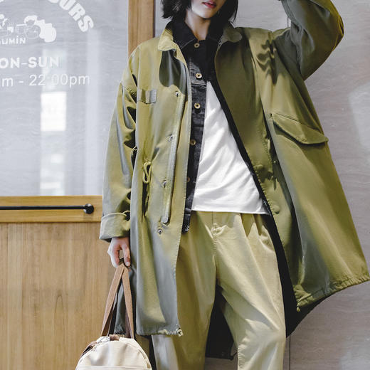 马登女装军绿色风衣宽松派克服鱼尾外套秋季高级感长款大衣斗篷 商品图2
