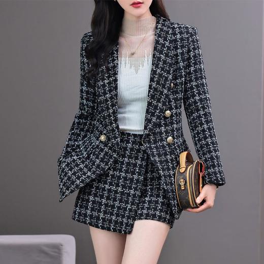 格纹小西服套装女2023秋新款高级感气质名媛小香风两件套通勤外套 商品图3