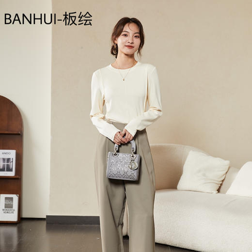 【BANHUI-板绘】韩版设计感圆领长袖T恤女修身显瘦上衣打底春秋季内搭百搭 商品图0
