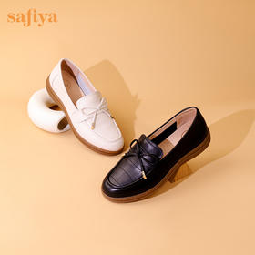 Safiya/索菲娅2023秋新款防滑平底蝴蝶结一脚蹬真皮单鞋 SF33112035