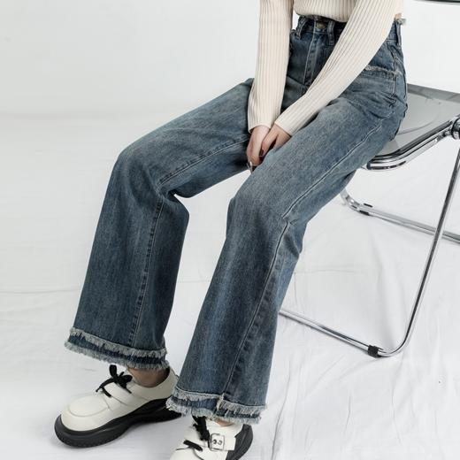 【复古烟管直筒牛仔裤】春秋款翻边高腰设计女  直筒宽松版型 显瘦显高牛仔长裤 商品图3