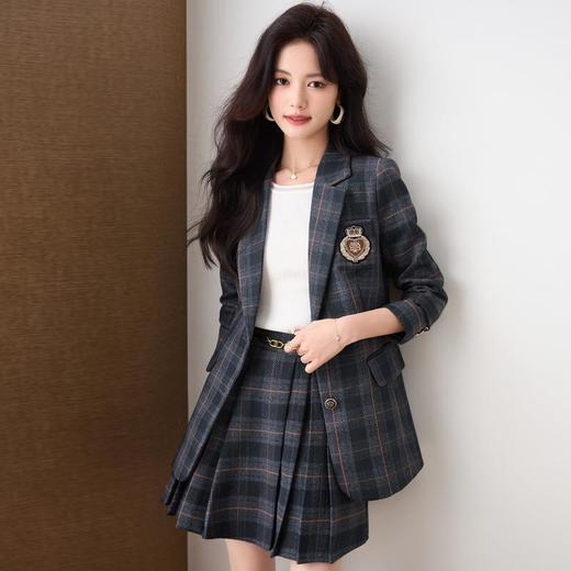学院风小西装外套女秋季高级感格子JK制服气质小个子休闲短裙套装 商品图2