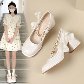 ZHR蝴蝶结玛丽珍小皮鞋百搭夏季鞋子女鞋高跟鞋女不累脚法式单鞋