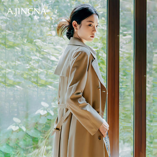 【商城同款】阿菁娜经典双排扣驼色长款时尚风衣外套A28Q105006 商品图1