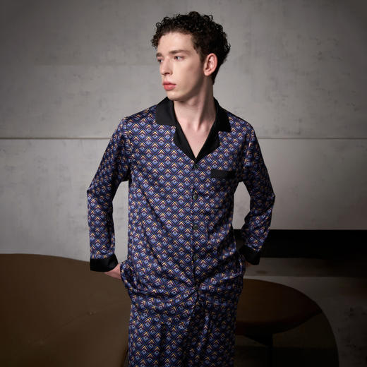 Solo seta22姆米重磅真丝睡衣套装男桑蚕丝家居服两件套秋冬 商品图1