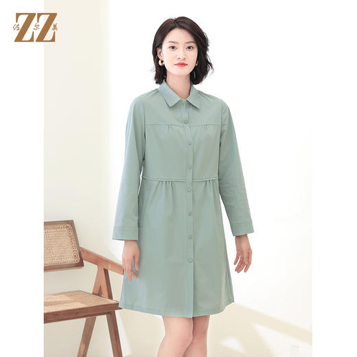 佐尔美秋季新款 气质时尚通勤衬衣领长风衣女E33FC11 商品图3