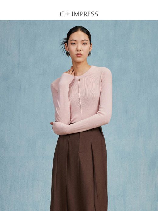 西嘉C+IMPRESS/西嘉知识分子风羊毛衫女金属吊扣秋新款针织打底衫毛衣MY2304017 商品图3