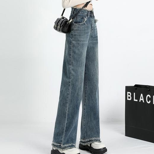 【复古烟管直筒牛仔裤】春秋款翻边高腰设计女  直筒宽松版型 显瘦显高牛仔长裤 商品图1