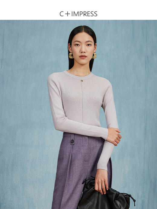 西嘉C+IMPRESS/西嘉知识分子风羊毛衫女金属吊扣秋新款针织打底衫毛衣MY2304017 商品图1