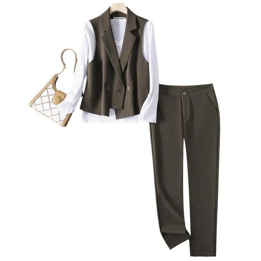 娜璐多通勤短款马甲小脚裤两件套2023秋季新款休闲简约百搭套装女 商品图4