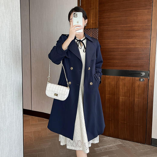 奢姿2024春季新款大码女装胖mm气质翻领灯笼袖通勤减龄风衣外套9933360008 商品图1