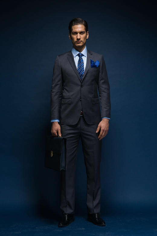 Jameskingdom占姆士男士经典商务羊毛混纺套西外套净色男士合体职业西装套装西裤 商品图0