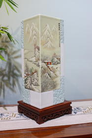 粉彩雪景四方镶器