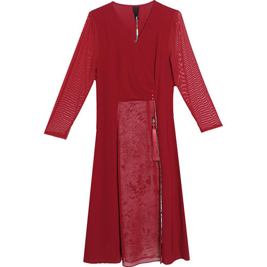 复古优雅，国风时尚连衣裙秋款中长款大码修身气质印花雪纺裙QYM-CR-JYM23B902-L 商品图4