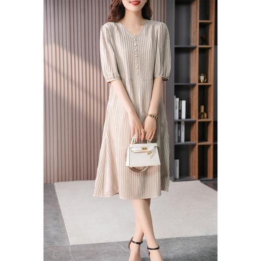 【现货7天】气质V领真丝连衣裙女中长款2023夏季新款高腰显瘦桑蚕丝长裙 商品图3