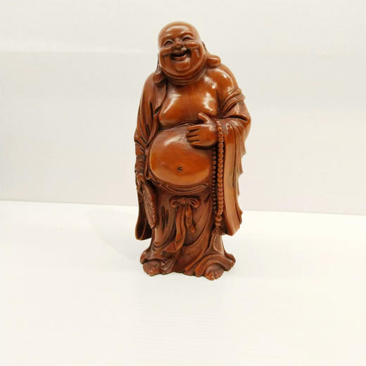 拿扇弥勒佛°大&小款°做旧黄杨木雕摆件 商品图0
