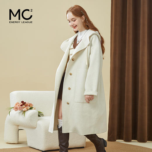 学院风一排扣带帽呢大衣F3241626 商品图1