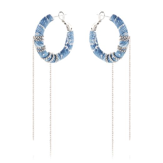 Oflye潮流饰品 欧美牛仔布艺耳环女小众流苏耳钉个性气质耳饰新款潮 商品图4