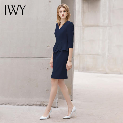 IWY/高端藏青色职业连衣裙女士七分袖收腰显瘦售楼部正装西装套裙Q11366 商品图2