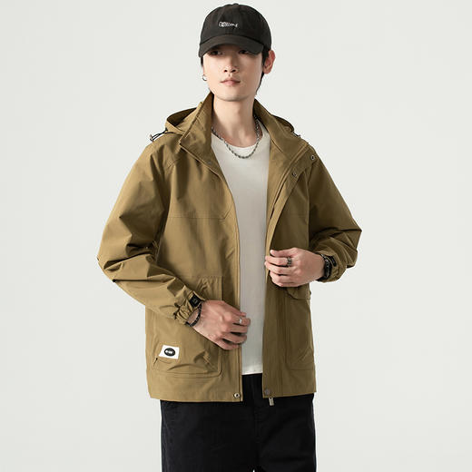 【新款DK】大依优型大码男装可拆卸帽夹克加肥加大休闲夹克胖子宽松弹力运动外套上衣 商品图0