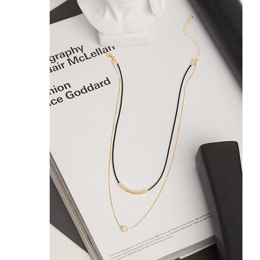 Oflye潮流饰品 轻奢金色碎银子双层叠戴项链女小众气质小方块颈链时尚锁骨链潮 商品图2