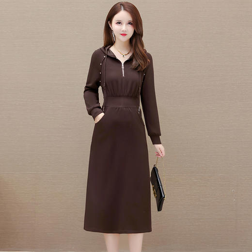 QYM HJ23801-L简约修身时尚连衣裙气质休闲连帽裙 商品图1