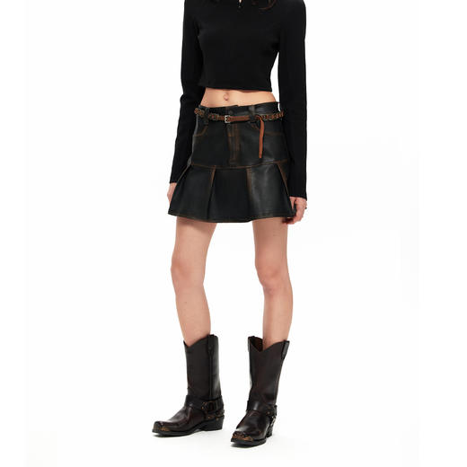 NUTH“皮革短裙”｜做旧洗褪棕色半身裙复古小众设计皮短裙 商品图1