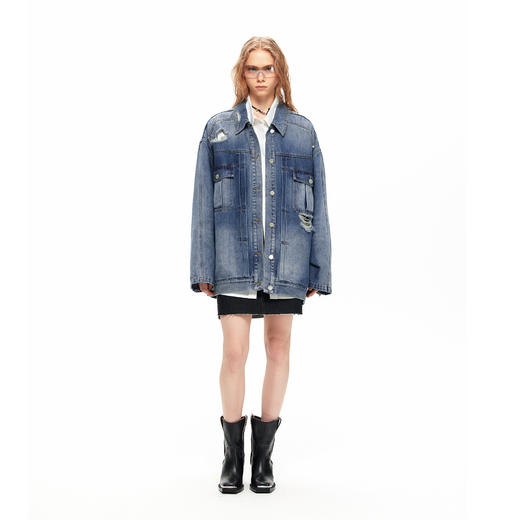 NUTH水洗复古做旧破洞牛仔夹克外套 商品图5