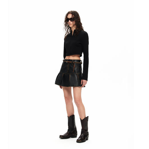 NUTH“皮革短裙”｜做旧洗褪棕色半身裙复古小众设计皮短裙 商品图3