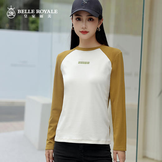 新款撞色插肩长袖t恤女款美式上衣宽松薄款早秋打底衫SZ2692 商品图2